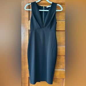 Ark & Co Black Midi Sheath Dress with Plunge Neckline for Cocktail